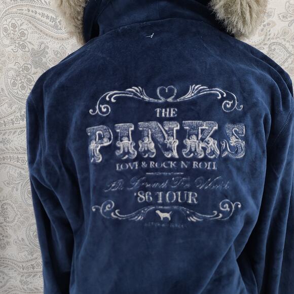 Victoria's Secret Pink Jackets & Blazers - Pink VS Y2K Vintage The Pinks Love & Rock N Roll Tour Velour Blue jacket Furhood